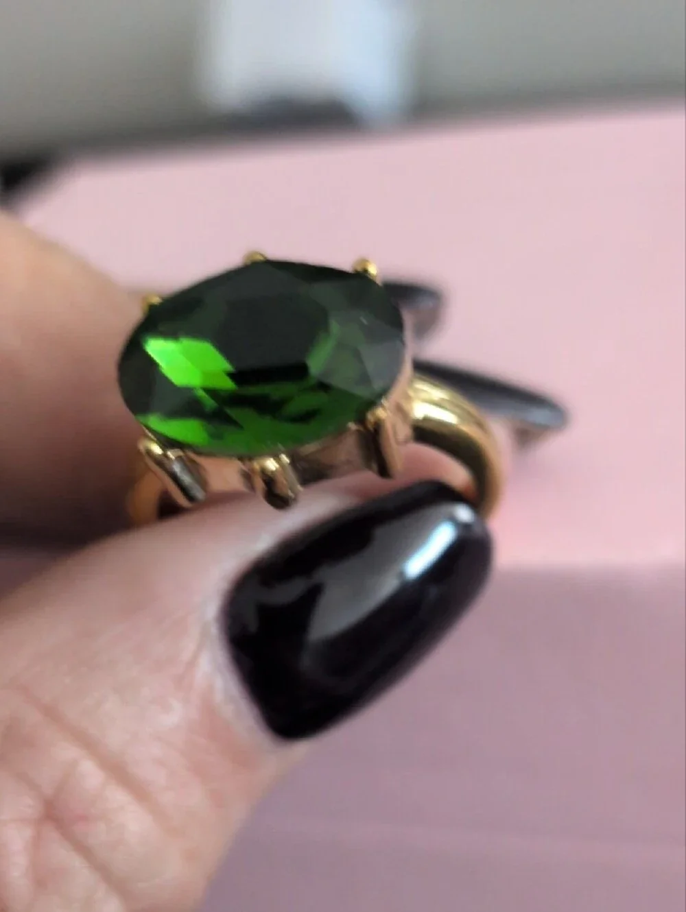 Gold Ring with Deep Green Oval Stone
